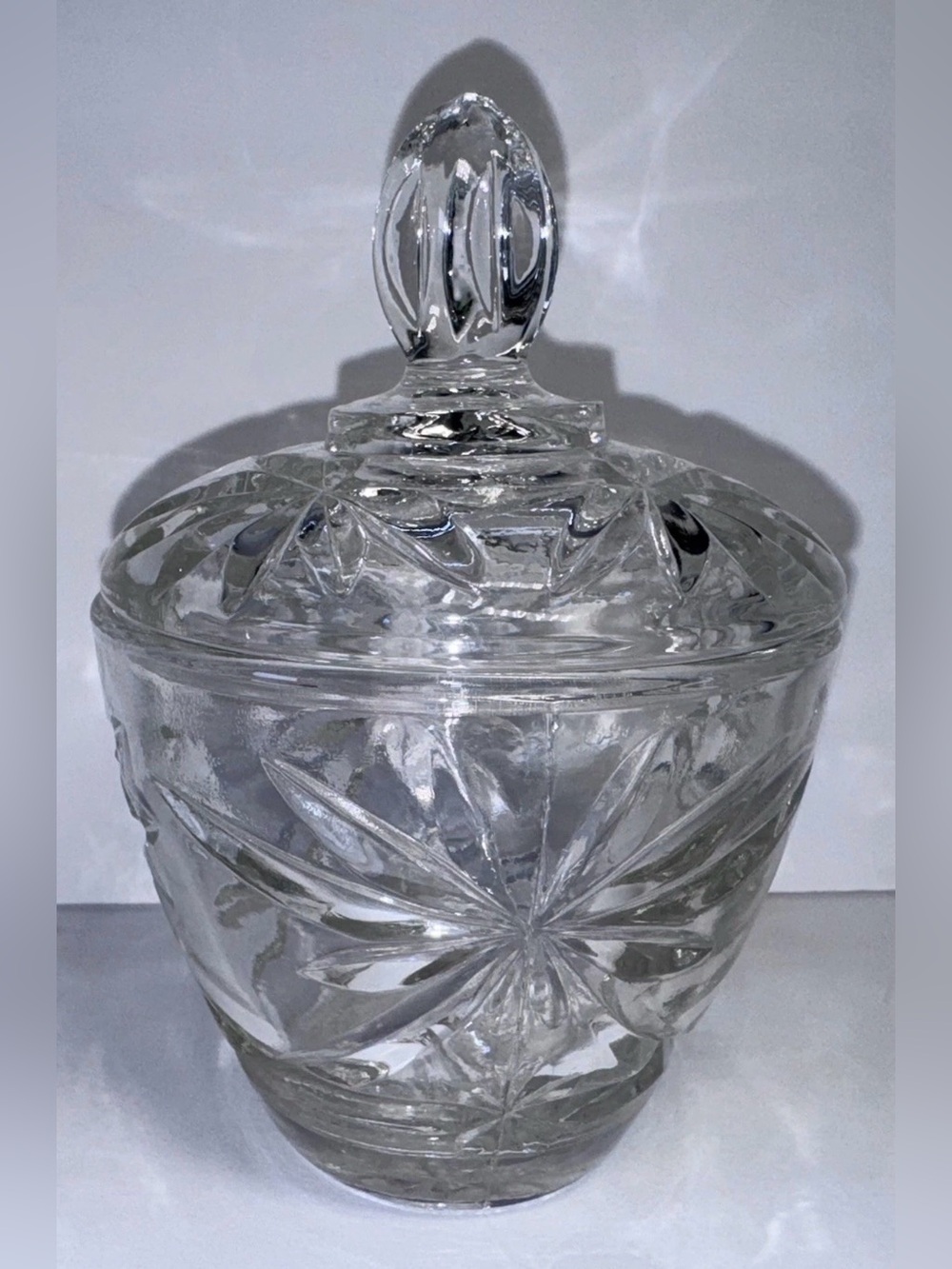 Anchor Hocking Presscut Clear Glass Fan Sugar Bowl W/Lid Good Cond Vintage